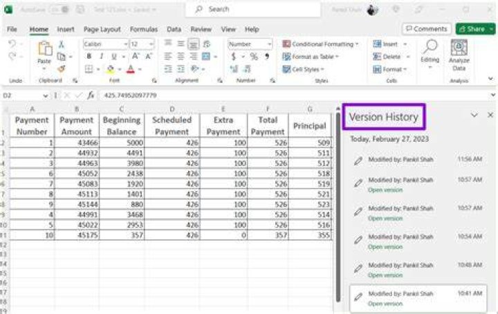 How do I track Excel history?