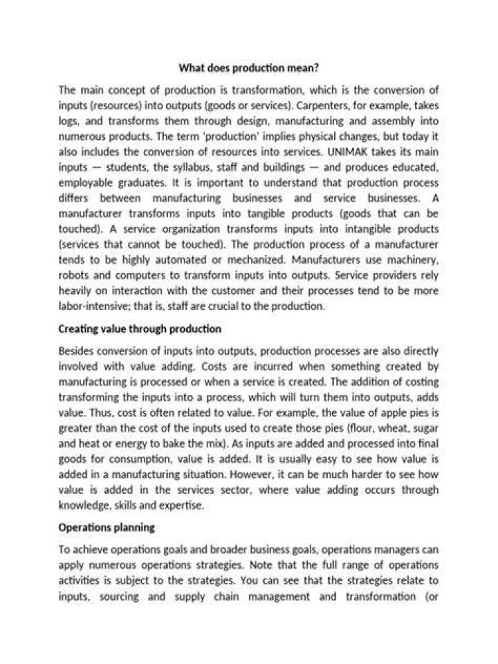 What does production mean at work?